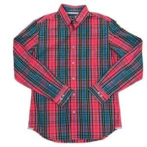 Banana Republic Men's Plaid Button Down Shirt Contrast Cuff Red Green Medium